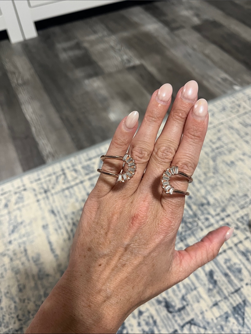 Delicate Rose Gold Open Band Bracelet with Crystal Baguettes